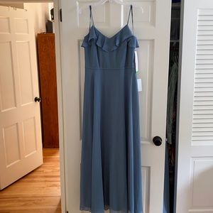 Bill Levkoff Ruffle V-Neck Chiffon Gown